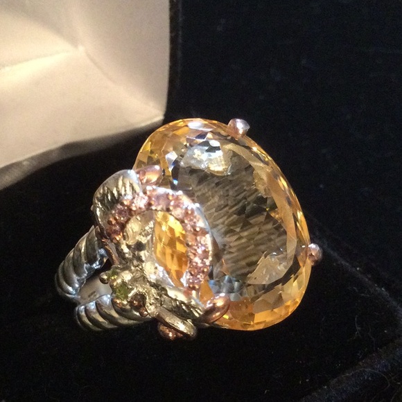Awe Inspiring 27 CTW Genuine Citrine, Aquamarine & Pink Topaz Ring - Picture 2 of 15